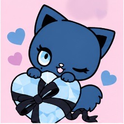 Adorozatorumary holding a sparkling blue crystal gemstone heart wrapped in black ribbon