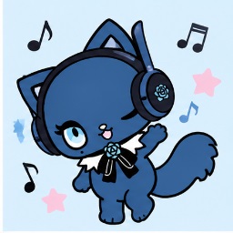 Adorozatorumary wearing DJ headphones and singing with musical notes floating around
