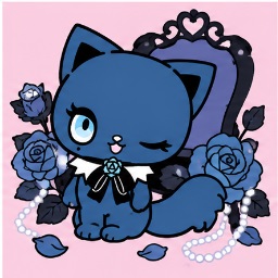 Adorozatorumary standing in front of an ornate gothic mirror with blue roses and pearls