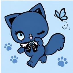 Adorozatorumary joyfully chasing a fluttering blue butterfly with paw prints