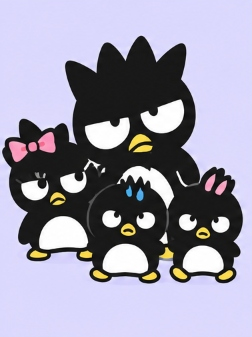 Bad Badtz-Maru standing proudly with his sister Bad Tsunko and the Bad Twins