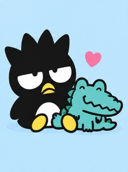 Bad Badtz-Maru hugging his pet alligator Pochi with a small heart