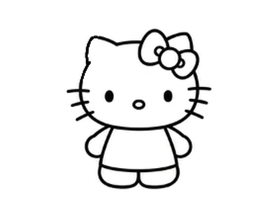 Hello Kitty drawing with simple rounded arms and feet added