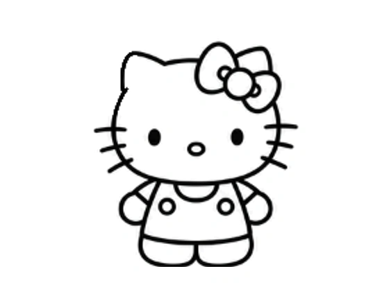 Hello Kitty drawing with overalls straps and button details