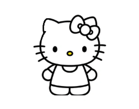 Clean inked black outline drawing of Hello Kitty
