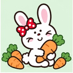 Bunny holding fresh carrots