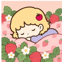 Dreaming in the Strawberry Patch - Button Nose Sanrio character illustration