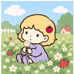 Meadow Blossom Gathering - Button Nose Sanrio character illustration