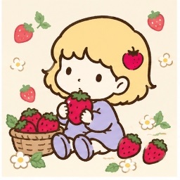 Strawberry Garden Harvest - Button Nose Sanrio character illustration