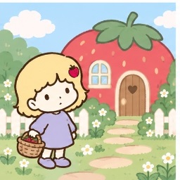 The Iconic Strawberry Cottage - Button Nose Sanrio character illustration