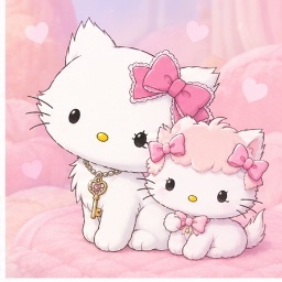Charmmy Kitty together with her younger pink-furred sister Honeycute