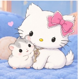 Charmmy Kitty cuddling with her loyal hamster companion Sugar