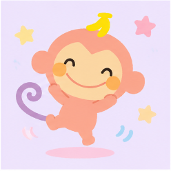 Chi Chai Monchan dancing joyfully with curled purple tail and pastel stars