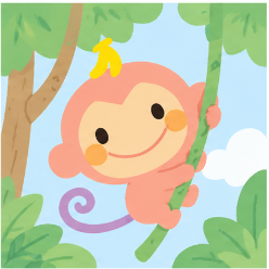 Chi Chai Monchan climbing and swinging on green jungle vines in tropical trees