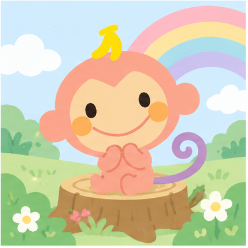 Chi Chai Monchan sitting on tree stump in meadow under vibrant rainbow