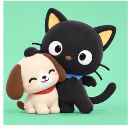 Chococat smiling happily with his loyal dog companion Cookie-Bau
