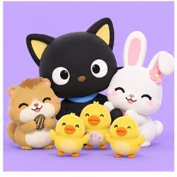 Chococat surrounded by Nutz the hamster, Jellybean the bunny, and the Duckies
