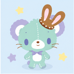 Cacao (Cocoa) official solo portrait standing proudly with brown chocolate rabbit-ear hat