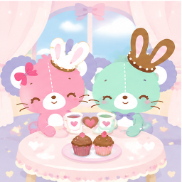 Twins having tea and chocolate cupcakes at a cozy table
