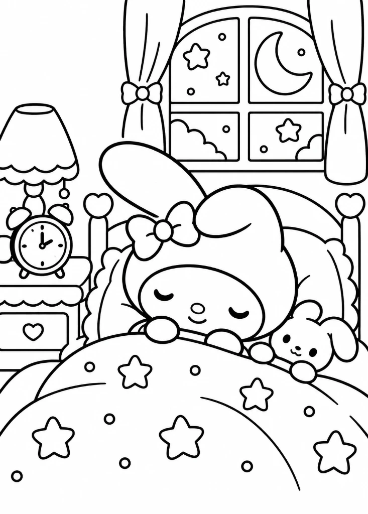 My Melody Bedtime with Bunny Plush Coloring Page