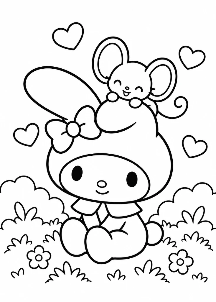 My Melody and Flat the Mouse Coloring Page