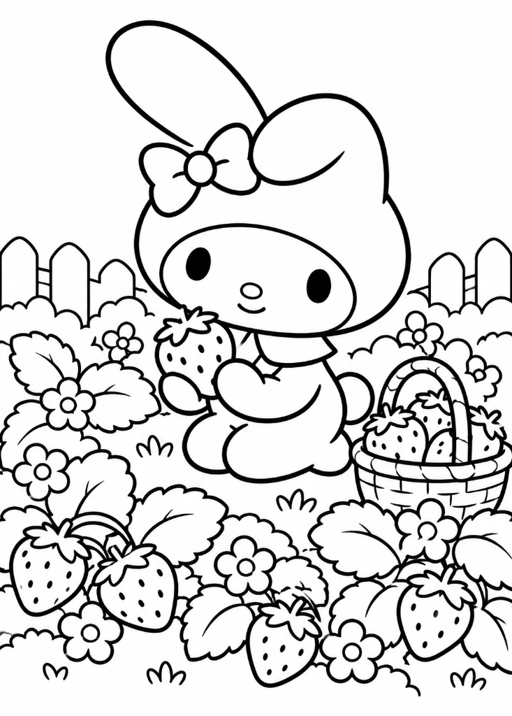 My Melody Strawberry Garden Harvest Coloring Page