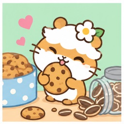 Kuririn eating cookies and sunflower seeds