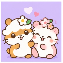 Kuririn and Sakura romantic hamster couple under hearts