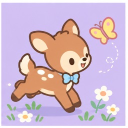 Deery-Lou joyfully chasing a yellow butterfly in the meadow