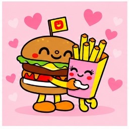 Dokidoki Burger and Fries hug