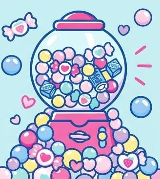 Playful gumballs, candies, and retro soda fountain imagery