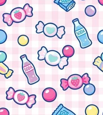 Sparkling soda drinks, cocktail glasses, and confectionery treats