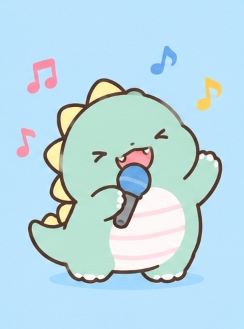 Pawaruu singing into a blue microphone with floating musical notes
