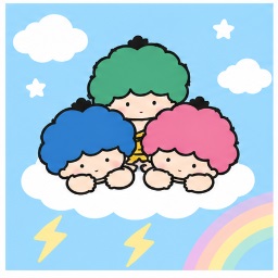 Thunder Trio on a Stormcloud - GOROPIKADON Sanrio character illustration