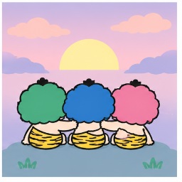 Brotherly Sunset Embrace - GOROPIKADON Sanrio character illustration