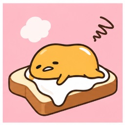Gudetama lounging lethargically on a slice of breakfast toast