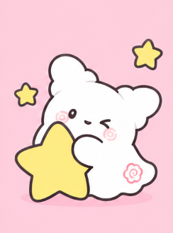 Marumaru hugging a golden star celebrating top 15 ranking success