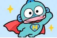 Hangyodon dressed in a red superhero cape with an H emblem