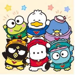 Hapidanbui official Sanrio six-member unit illustration