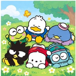 Group resting in flower meadow