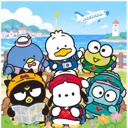 Hapidanbui members equipped with a map and camera on a seaside vacation
