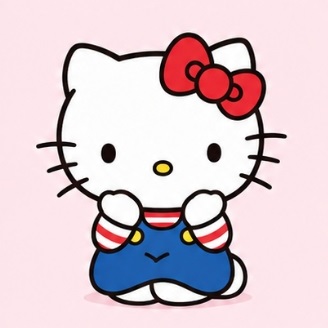 Hello Kitty sitting with her hands against her cheeks