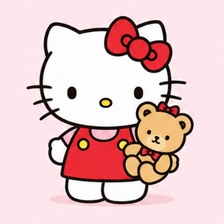 Hello Kitty holding a small teddy bear