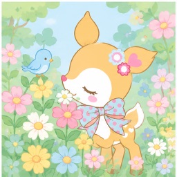 Hummingmint showing her white heart-shaped flank spots next to flowers and birds