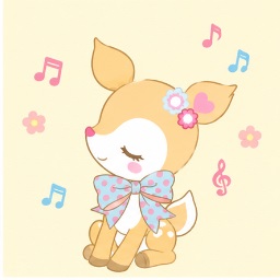 Hummingmint sitting and singing joyfully with floating musical notes