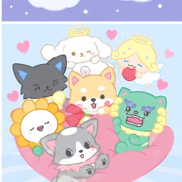The entire JOCHUM housemate cast snuggling together in a giant plush pink beanbag