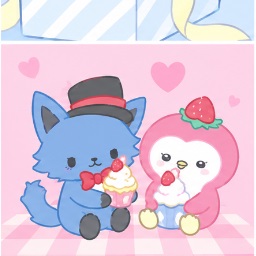 Magician Rain and Popo enjoying strawberry cupcakes on a picnic blanket