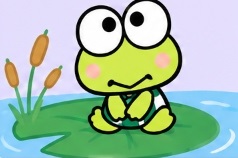 Keroppi sitting peacefully on a lily pad in Donut Pond