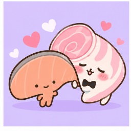 KIRIMIchan. with Rōsu-chan pork slice under romantic hearts
