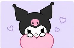Kuromi hugging a pink heart